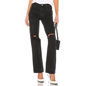RE/DONE Originals High Rise Loose in Washed Black With Rips